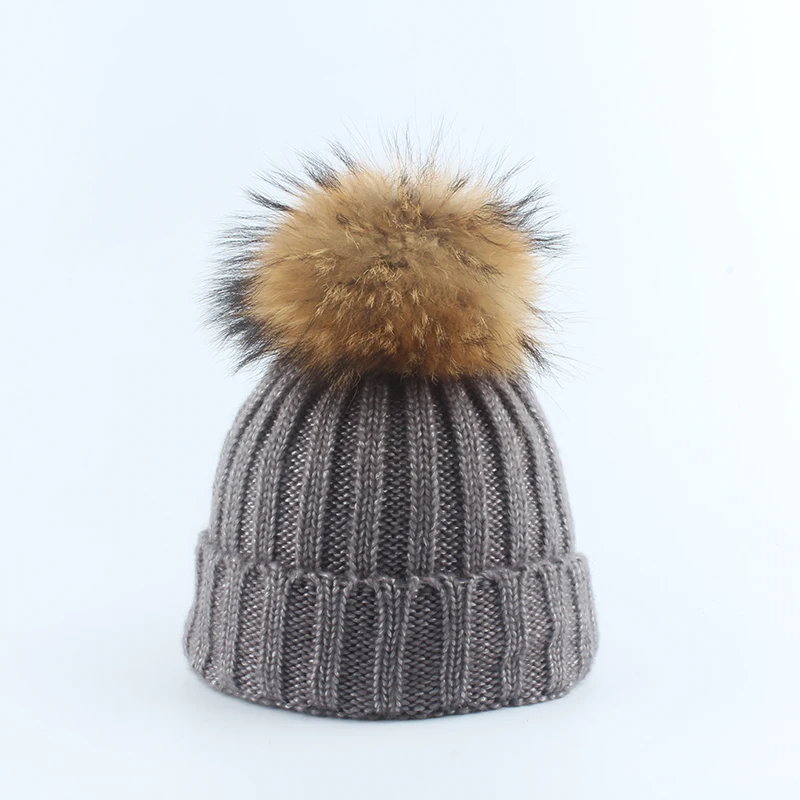 Натуральный мех помпона вязаная шапка шапки теплая зимняя шапка для женщин вязаные шапки 2019