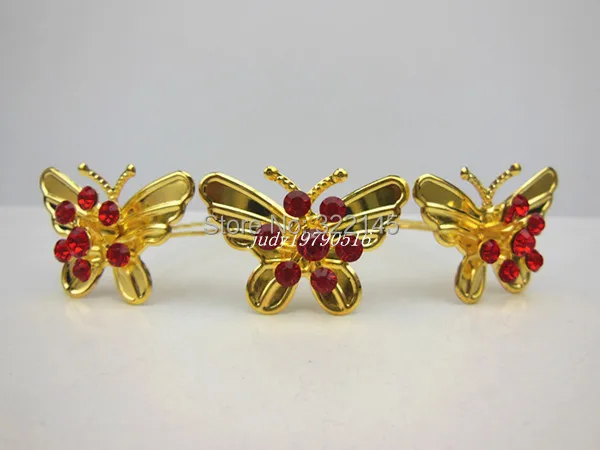 

60 Pcs/lot NEW Gold Butterfly Red Crystal Rhinestone Wedding Bridal Women Girl Hair Pins Hair Clip Hair Sticks hair ornament