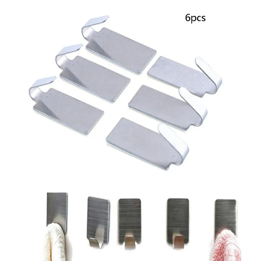 

6pcs Adhesive Stainless Steel Bathroom Wall Hanger Stick On Adhesive Robe Towel Family Robe Hooks Bathroom Accessories
