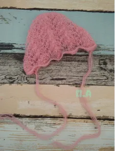 Новорожденный реквизит для новорожденных, мохер шляпа крючком чепчик девочка Кепка со шнуровкой реквизит для фотосъемки - Цвет: Pink