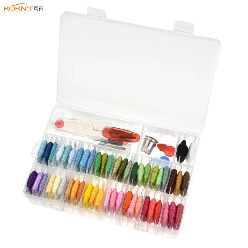 

KOKNIT 50 Colors Sekin Threads Embroidery Floss Set with Box Friendship Bracelets Floss with Bobbins Sewing Needles Scissors