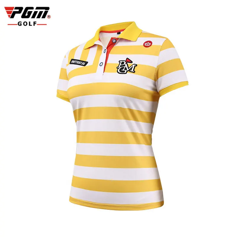 

Summer Women Striped Golf T Shirts Ladies Short Sleeve Fitness Button Golf Tops Dry Fit Golf Tennis Sportswear Apparels D0353
