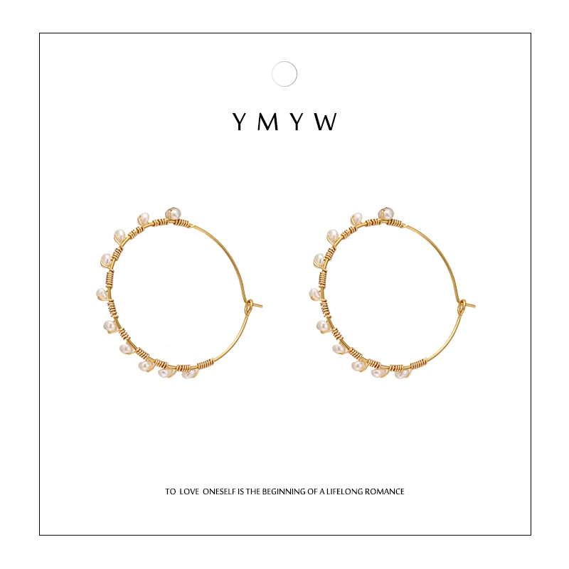 YMYW роскошные изысканные серьги-кольца из пресноводного жемчуга, медные корейские серьги для женщин, ювелирные изделия ручной работы, букле D'Oreille Femme