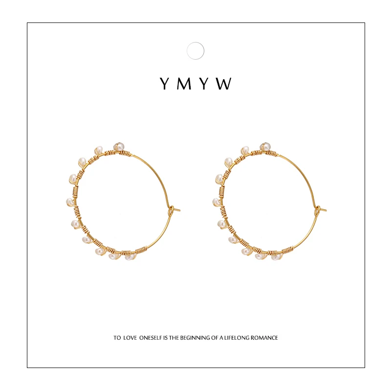 

YMYW Luxury Exquisite Freshwater Pearls Hoop Earrings Copper Korean Earrings for Women Handmade Jewelry Boucle D'Oreille Femme