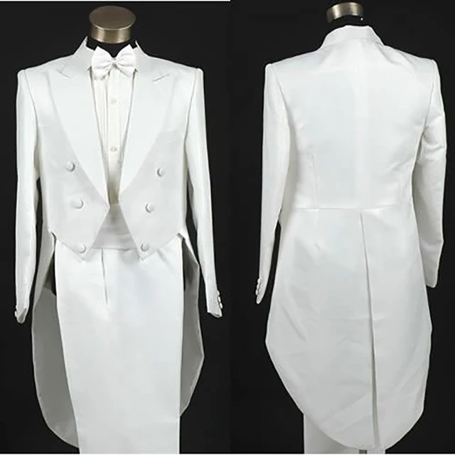Custom Made White Wedding Tailcoat Male, Tailcoat Tuxedo BESPOKE long
