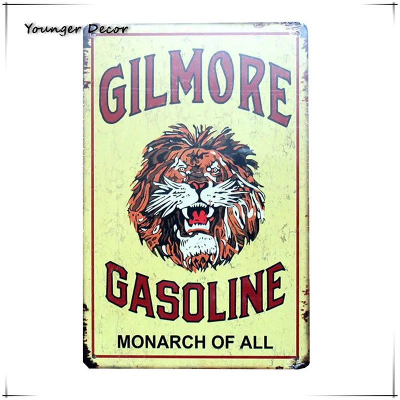 VINTAGE STYLE METAL SIGN Gilmore Lion Head Gasoline Oil 48 x 20