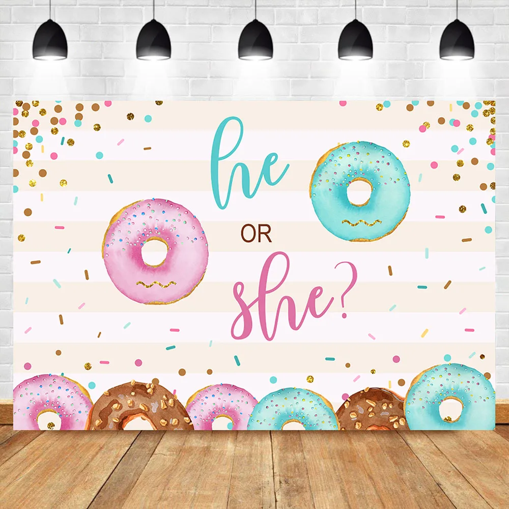 

Neoback Donut Gender Reveal Baby Shower Photo Background Photophone Baby Newborn Cake Gender Surprise Photography Backdrops