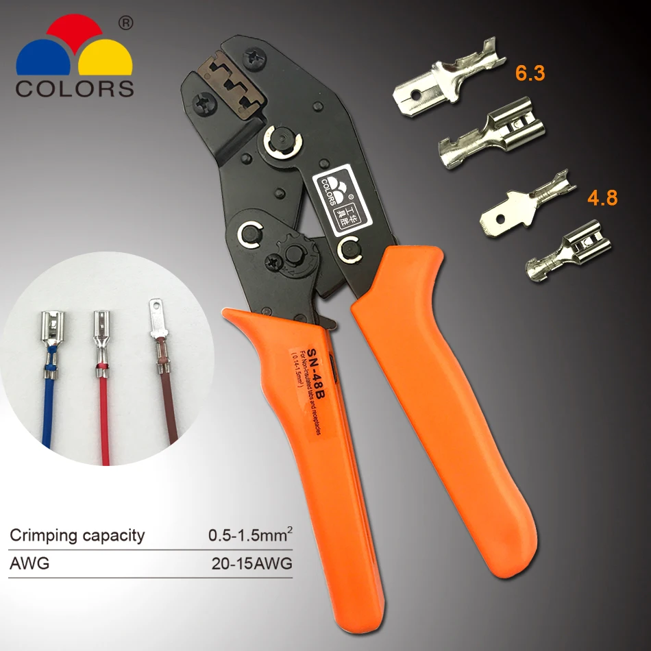 

crimping tool sn-48b pliers 4.8 6.3 terminal plier crimper crimping tool 0.5-1.5mm2 krimptang 20-15 AWG pince a sertir szczypce