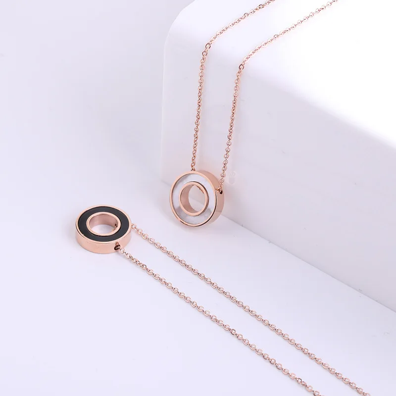 Fashion White Shell Circle Necklace Pendant Woman Pink Gold Color Stainless Steel Black Round Necklaces For Women Jewellery | Украшения и