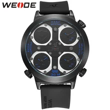 WEIDE Марка Спортивные Часы Мужчины Relogio Силиконовой Лентой Три Часовых пояса Casual Male Часы Синий Военная Кварцевые Водонепроницаемые Наручные Часы