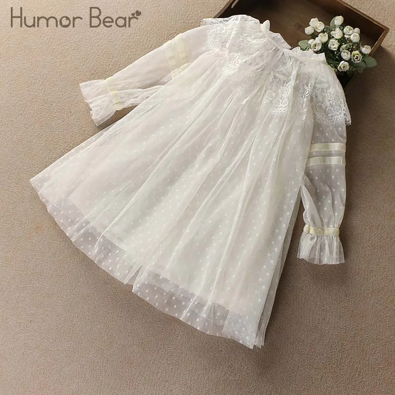Humor Bear/новая весенняя детская одежда кружевное платье для девочек детская одежда милое праздничное платье принцессы для маленьких девочек - Цвет: Бежевый