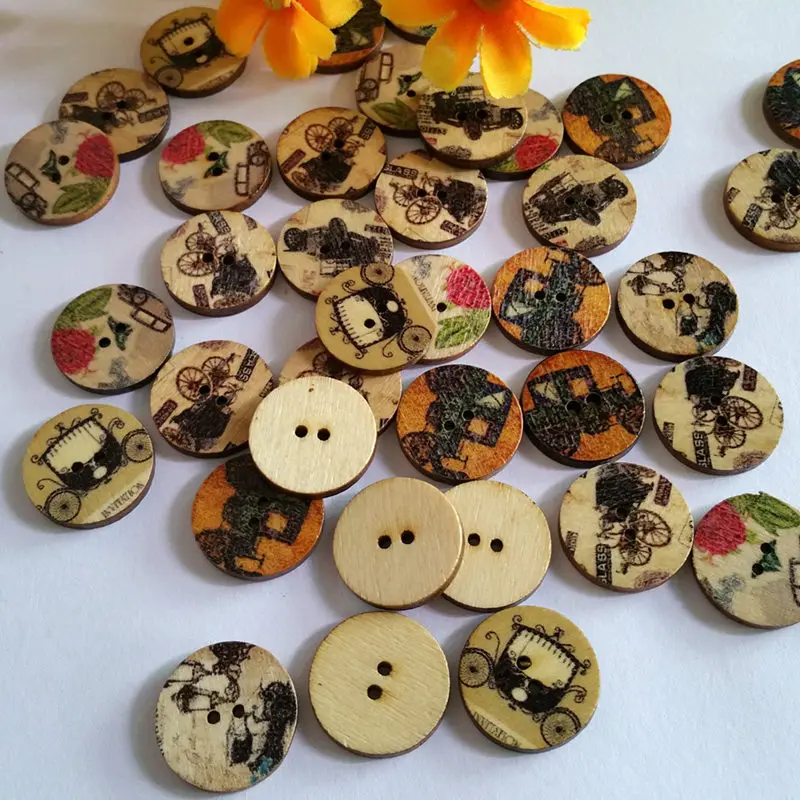 100 Pcs Round Wooden Buttons Mixed Color 2 Holes Small Wooden Buttons for Sewing Fasteners Scrapbooking and DIY Craft Vintage Unfinished Wooden Buttons Wood Antique Buttons