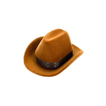 

Best Gift Cowboy Hat Shape Rings Boxes Velvet Brown Jewelry Display Storage Case Creative Fashion
