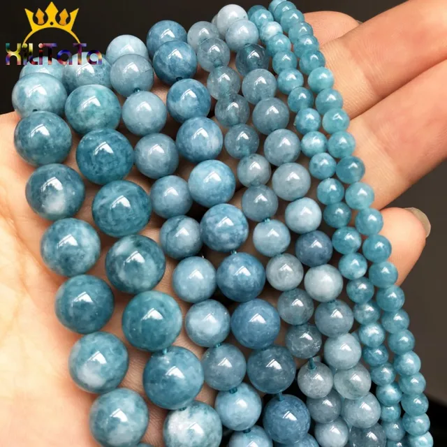 Natural Stone Dark Blue Chalcedony Jades Beads Round Loose Spacer Beads For Jewelry Making 4/6/8/10/12mm DIY Handmade Bracelets 1