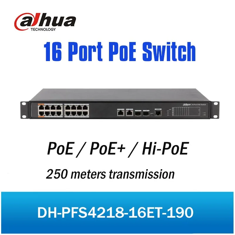 

DH PFS4218-16ET-190 16 Port PoE Switch 250 meters long distance PoE transmission Hi-PoE Export version