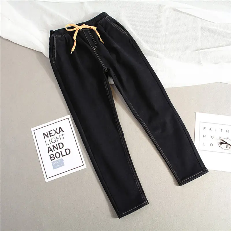 Plus Size 5XL Winter Plus Velvet Warm Jeans Woman Drawstring High Waist Jeans Denim Long Pants Vintage Women Harem Jeans C3866