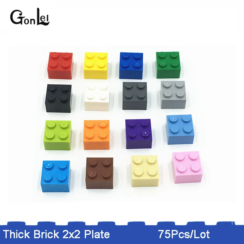 

75Pcs/ MOC Thick Brick 2X2 Plate Building Blocks Technic Part accessories diy kit toys children Designer compatible with legoes