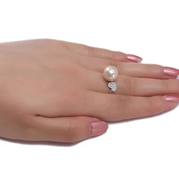

JYX 10.5mm White Round Genuine Freshwater Pearl Ring Shiny Crystal in 925 Sterling Silver Wedding Jewerly Gifts Adjustable Size