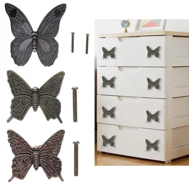 

Cabinet Drawer Handle Vintage Butterfly Replica Pattern Handle Zinc Alloy Durable Retro Handle Home Furniture Accessories Tool