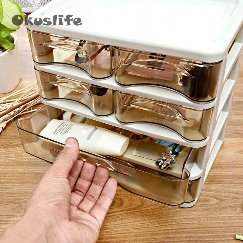 

4 Layers Transparent Waterproof Make Up Cosmetic Box Dust Cover Box Organizer Drawers Container Plastic Storage Box Jewelry
