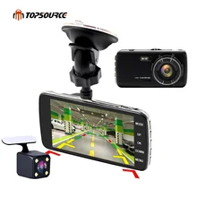 TOPSOURCE 4 дюймов мини Видеорегистраторы для автомобилей полный 1080 P Двойной объектив заднего вида Камера Cam Поддержка спереди расстояние автомобиль предупреждение тире Камера AIT8328P