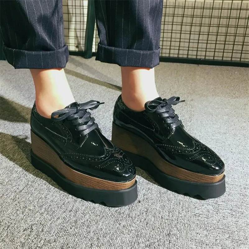 Mirror Patent Leather Womes Pumps Square Toe Lady Platform High Heels Brogues Shoes College Casual Wedegs Oxford Shoes For Woman (10)