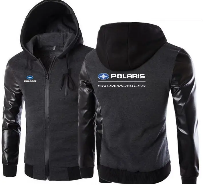 

Motorsport Polaris Snowmobiles Hoodies Men Leather sleeve Sweatshirt Male Hoody Tracksuit Hip Hop Autumn Winter Hooded Jacket