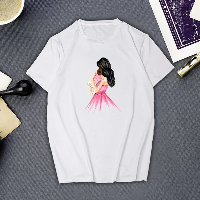 

2019 Mother's Love Female T-shirt Women TShirt Vogue Super Mom and Baby Tee Shirt Fashion Clothing Harajuku Kawaii White Tshirt