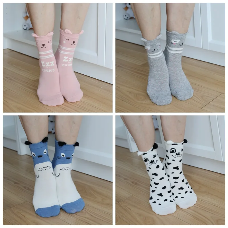 New design cute cartoon tube socks women ears sweet hairy sock cat owl