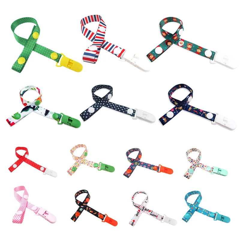 

Baby Pacifier Chain Cartoon Print Fixed Button Baby Pacifier Clip Chain Ribbon Dummy Soother Holder Chain Anti-Drop Buckle Str