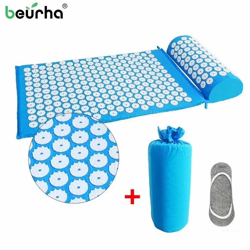 

1Set Massager Cushion Shakti Mat Acupressure Relieve Back Body Pain Spike Mat Acupuncture Massage Yoga Mat With Pillow/Bag/Socks