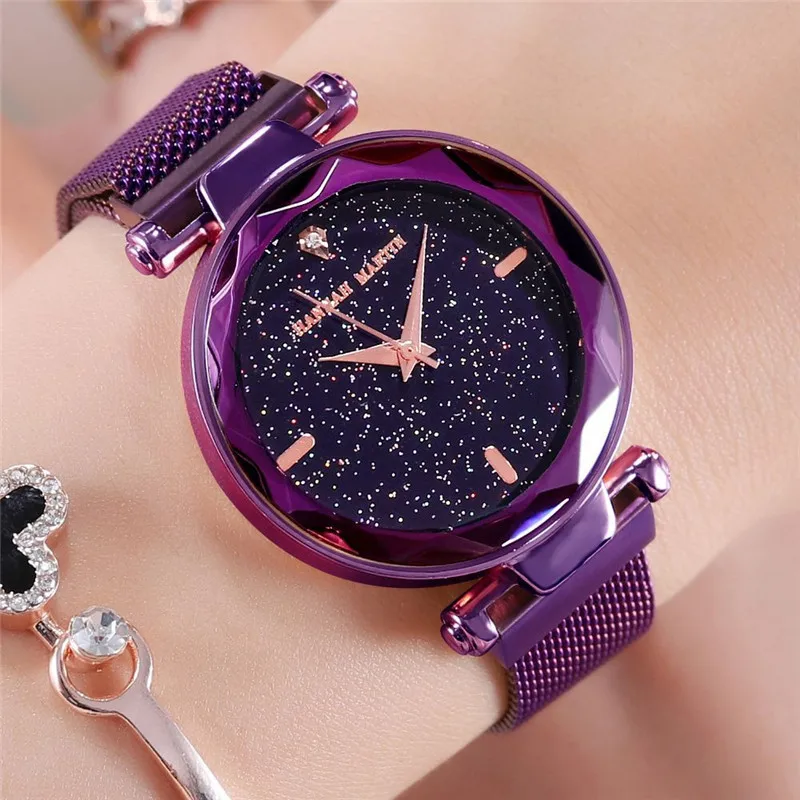 

Hannah Martin Starry Sky Watch for Women Stainless Steel Mesh Strap Magnetic Clasp fashion luxury montre femme 2018