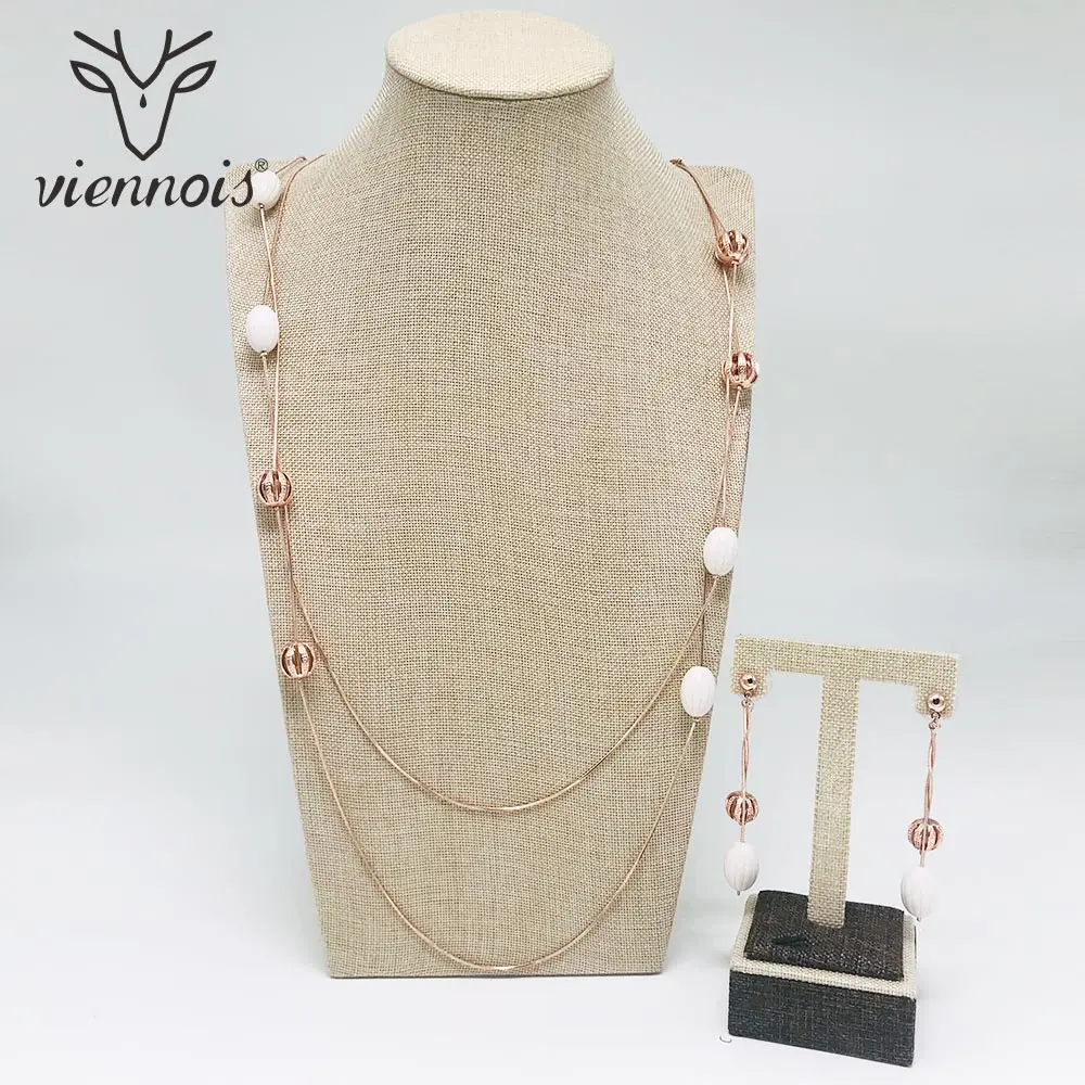 Viennois New Rose Cold Color Round Dangle Earring Set Dubai Gold