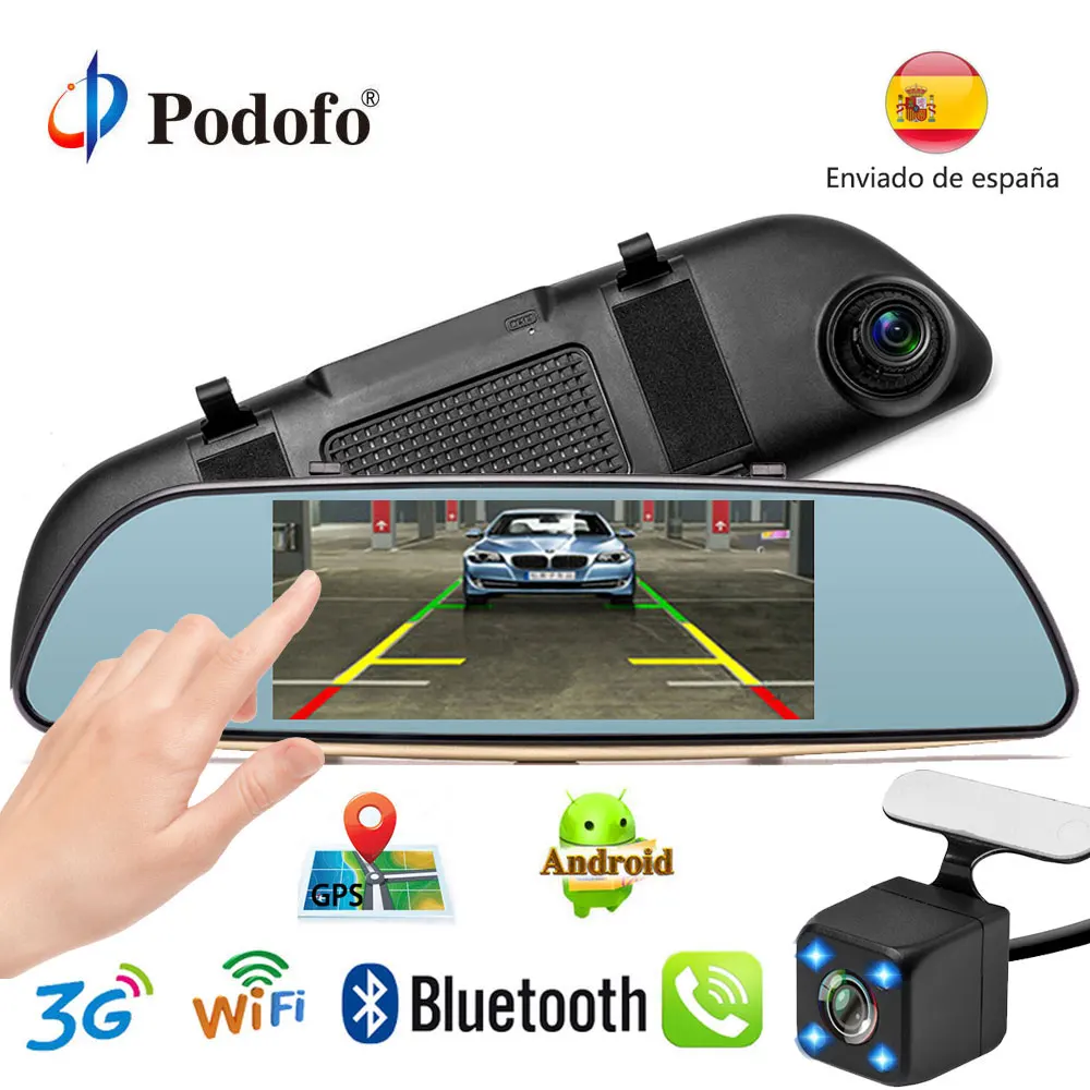  Podofo 7'' Car Dashcam Dual Dashboard Camera Recorder Touch Screen Rear View GPS Bluetooth WIFI And
