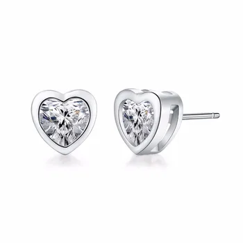 

925 Sterling Silver Fashion Korean Cute Style Clear Cubic Zirconia Heart-Shaped Edge Big Heart Shape Stud Earrings For Wome