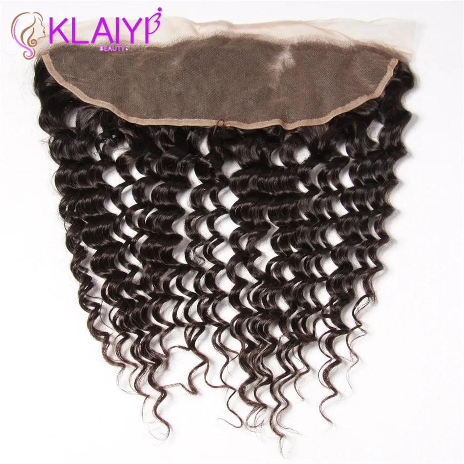 Klaiyi Hair Frontals Brazilian Hair Deep Wave Bundles With Frontal 13X4 Human Hair Lace Frontal With 4 Bundles Remy Hair Weave