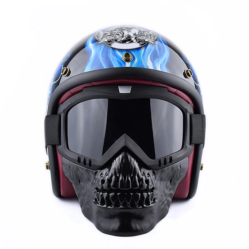 MJMOTO череп мотоциклетная маска для лица очки Съемные модульные очки маска Винтаж открытое лицо мотоциклетный шлем мотоциклетные очки