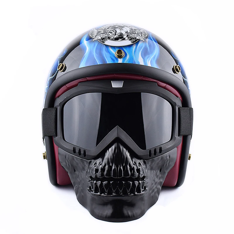 

MJMOTO Skull Motorcycle Face Mask Goggles Detachable Modular Goggles Mask Vintage open face Motorcycle Helmet Motorcycle Glasses