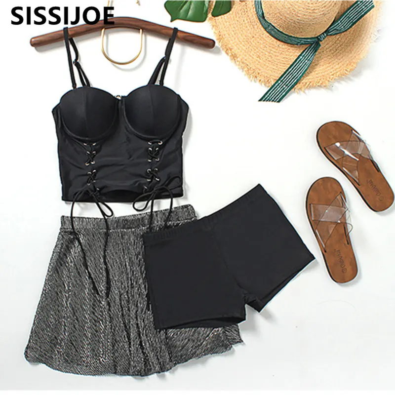 

New Bikinis Women Push Up 3 Pieces Set Sexy Bikini dress Swimwear Women High Waist Swimsuit Padded Biquini Beach Wear