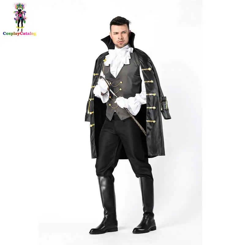 Граф вампиров костюм Дракулы Хэллоуин мужской костюм рыцаря капитан пират униформа фантазия Маскарад граф костюмы