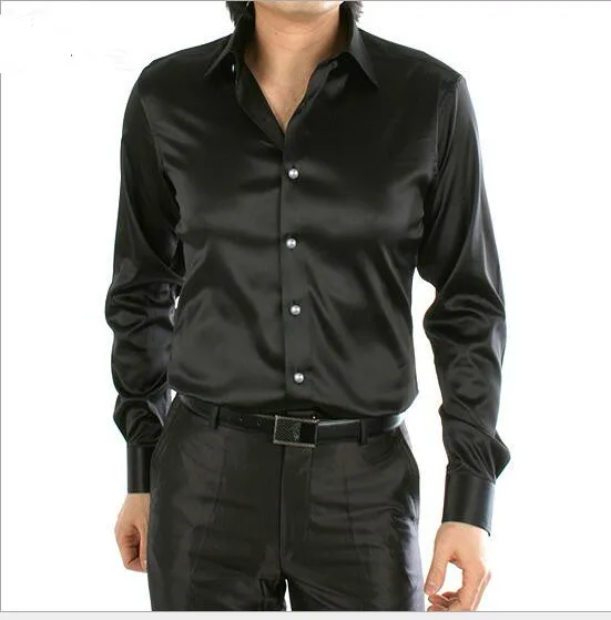 Весенне-осенняя новая стильная мужская черная шелковая рубашка с длинным рукавом, Корейская мужская рубашка для развития морали размера плюс S-5XL, акция