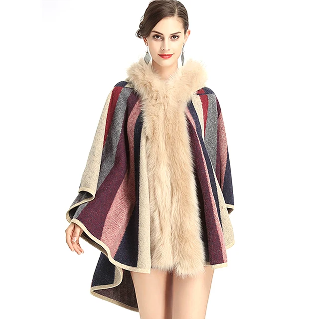 Fourrure Ã©charpe Poncho Poncho Et Cape Femme Hiver U00c0 Capuche