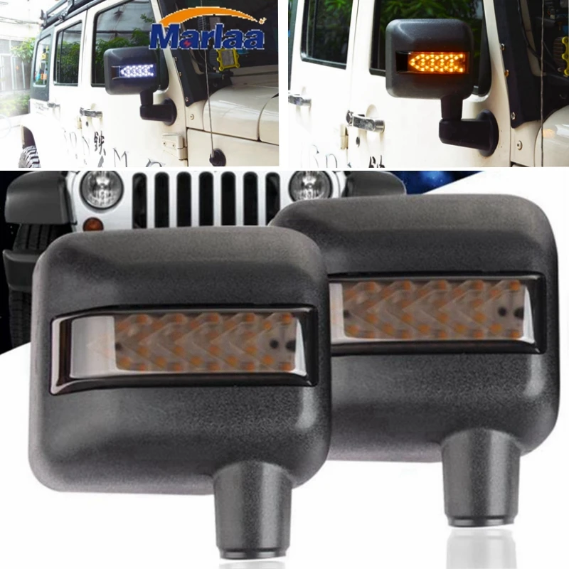 Marlaa LED DRL & Arrow Turn Signal Side Mirror Housing for 07 17 Jeep Wrangler 2pcsin Car Light