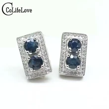 Модные серьги-гвоздики с натуральным сапфиром Для Женщин, 3 мм, круглый натуральный сапфир, 925 Стерлинговое Серебро, сапфир, серьги