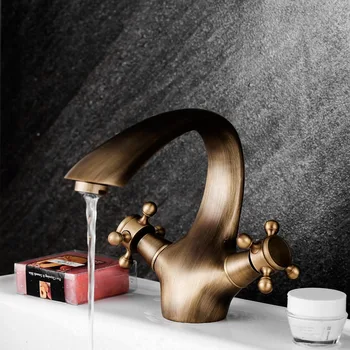 

Solid brass bronze two-handle control antique faucet kitchen bathroom basin mixing faucet hot and cold bath mixed water
