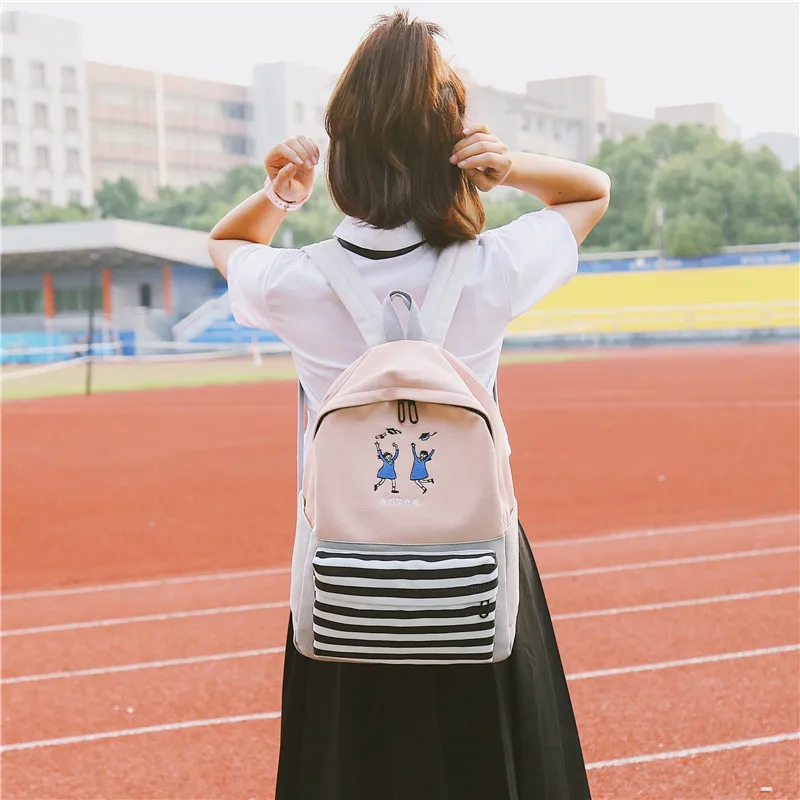 Menghuo School Backpacks for Teenage Girls Emboridery Women Canvas Backpack Female Cute Japan and Korean Backpack Travel BagsBEDN4134
