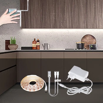 

LED Under Cabinet Light Hand Wave Sensor 12V LED Strip Hand Sweep LED Tape 1-5M For Bedroom Kitchen Closet Wardrobe Stairs Path