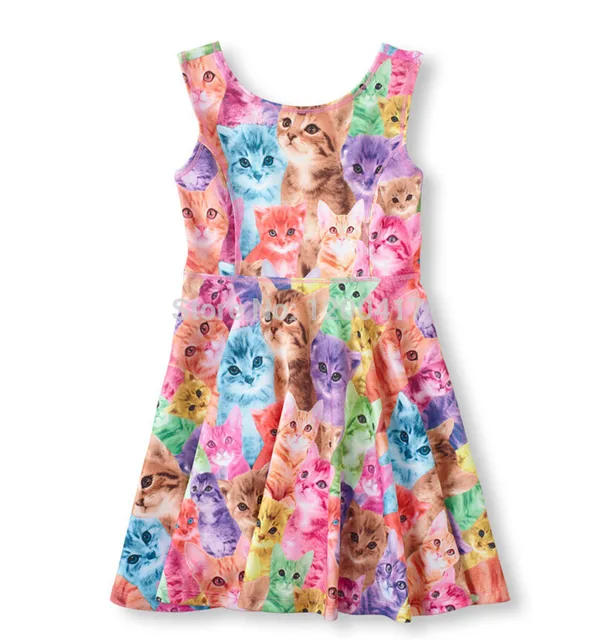 Casual Cute Cat Print Pattern Children's Boutiques Animal Summer