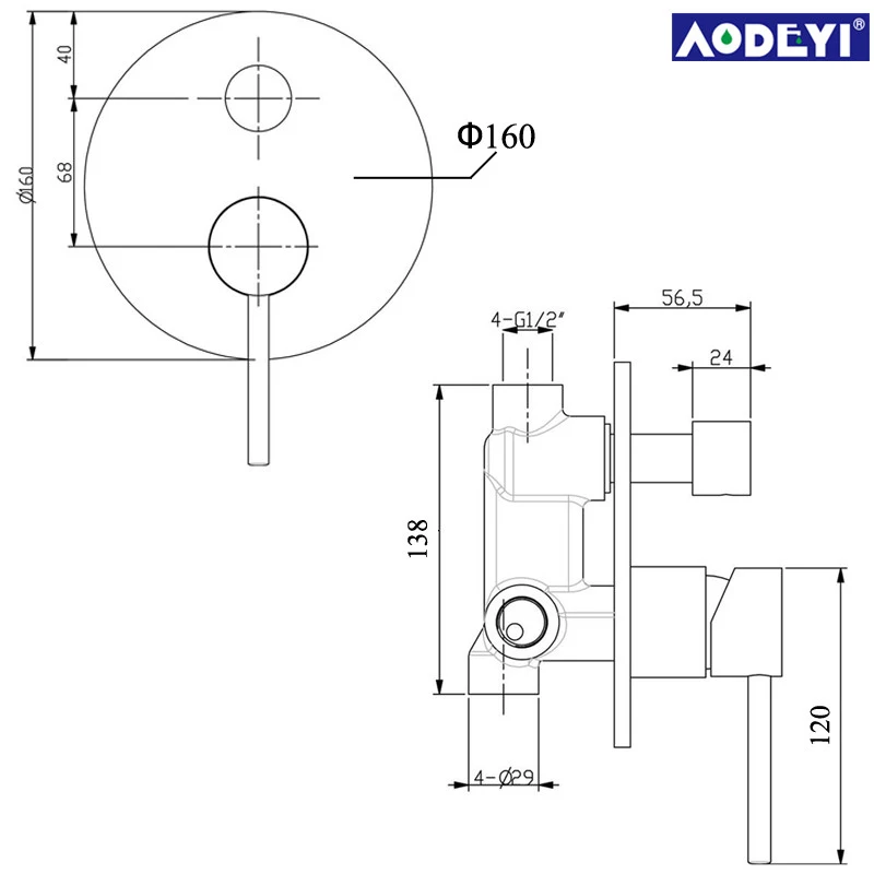 AODEYI 2 функции матовый черный круглый смеситель для душа клапан Твердый латунный душевой кран контрольный клапан настенный смеситель клапан