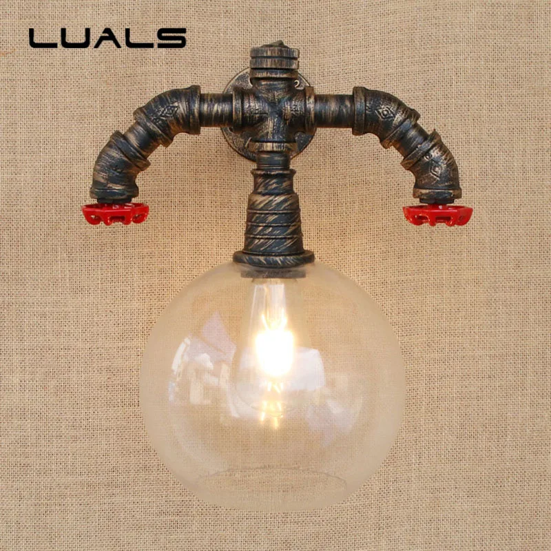 

Loft Pipe Lamp Simple Personality Retro Light Restaurant Bar Edison Wall Lights Creative Glass Lampshade Art Deco Lighting